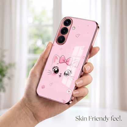 Samsung Galaxy A36 5G Luxury Cute Cat Pink Electroplated Glass Phone Back Case