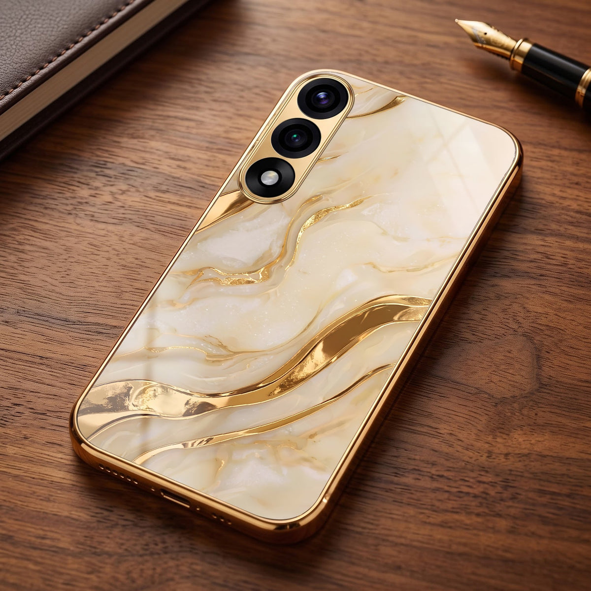 Oneplus Nord 5 5G Marvel Texture Gold Electroplated Glass Phone Back Case