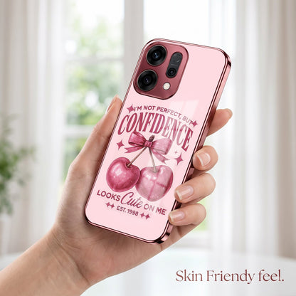 Oppo Reno 14 5G Luxury Cherry Bow Pink Electroplated Glass Phone Back Case