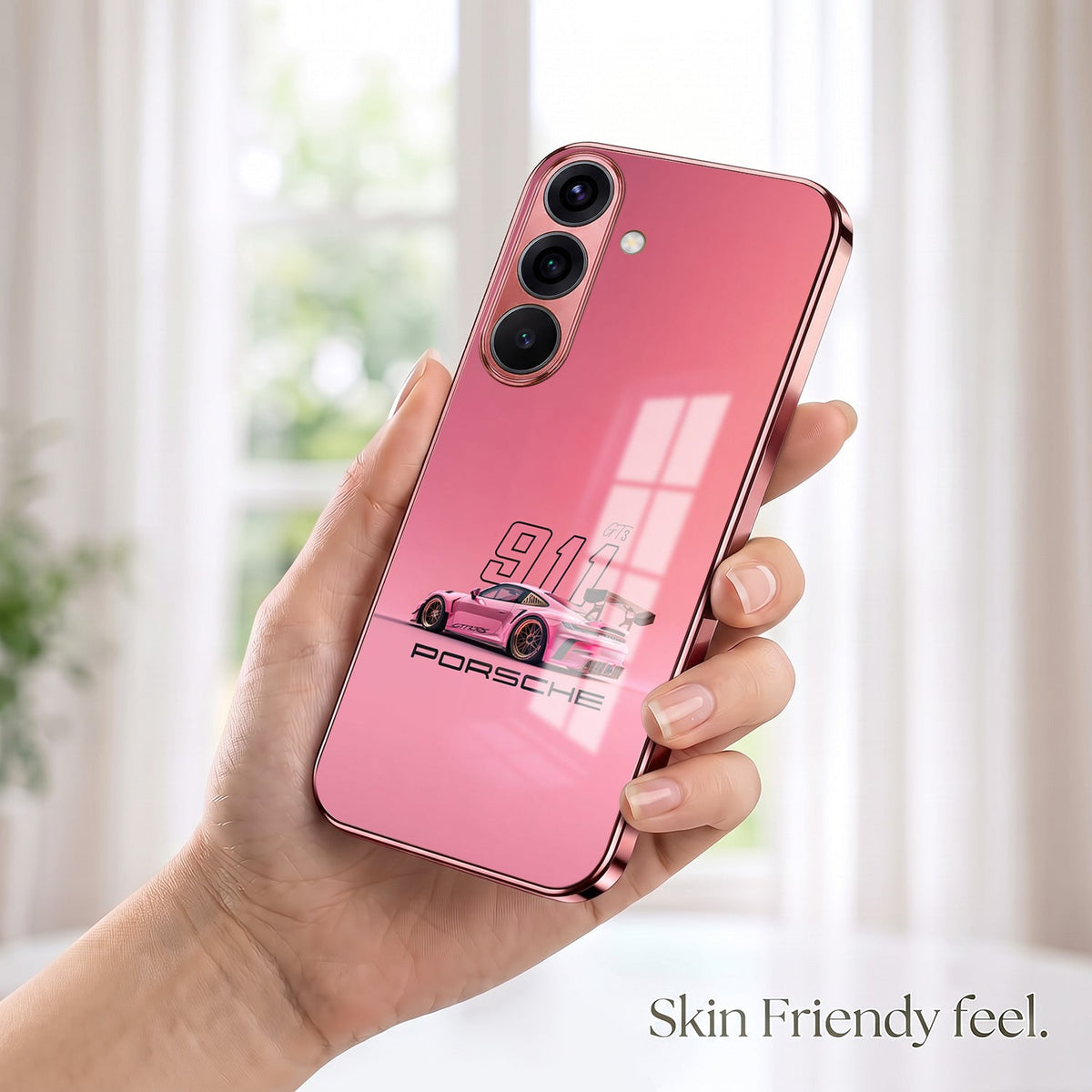 Samsung Galaxy A56 5G Luxury Porsche 911 Pink Electroplated Glass Phone Back Case