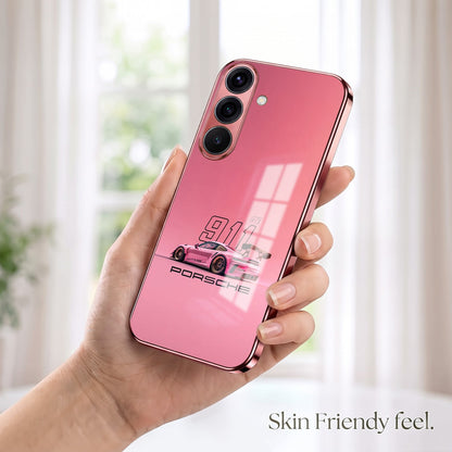 Samsung Galaxy A56 5G Luxury Porsche 911 Pink Electroplated Glass Phone Back Case