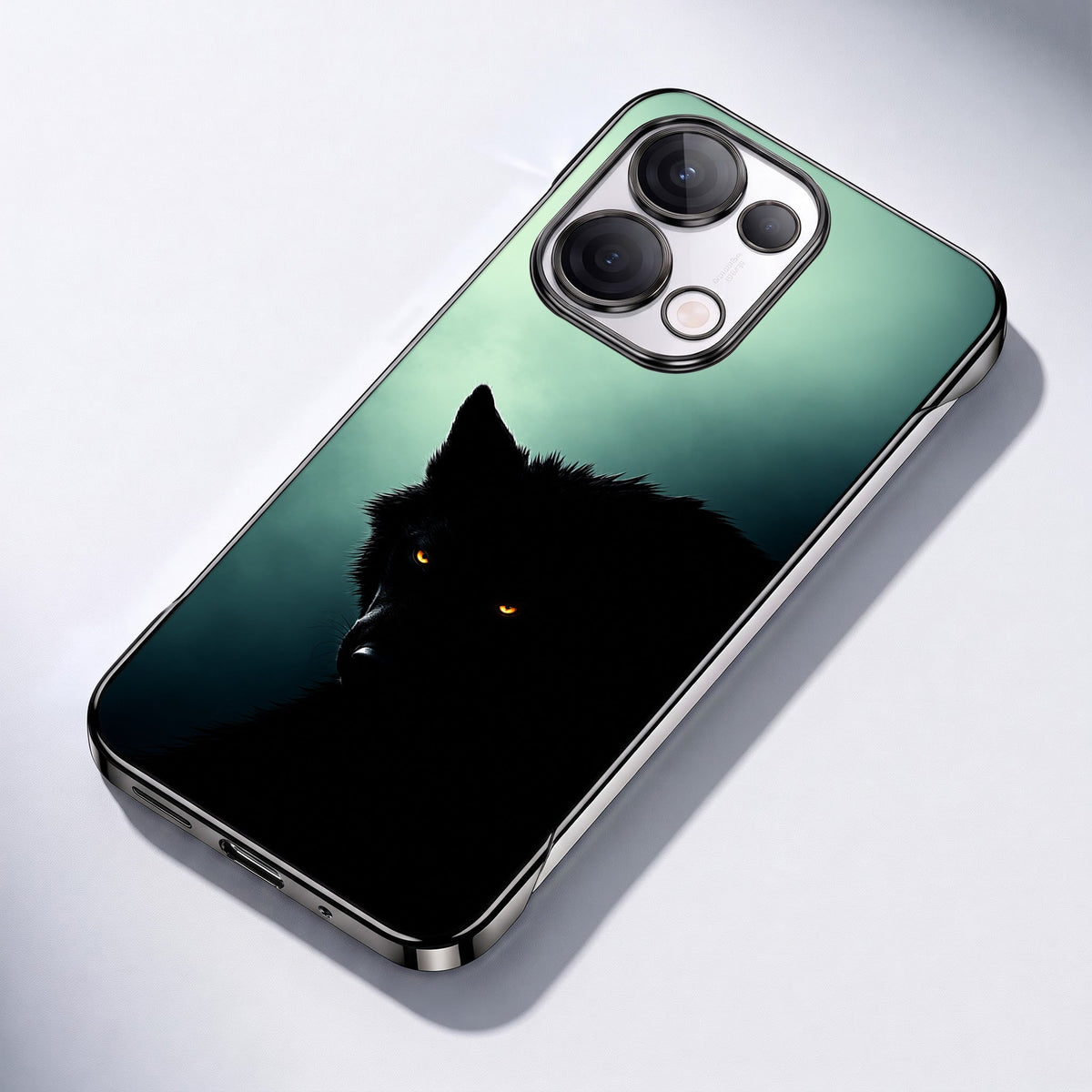 Oppo Reno 13 5G Wild Wolf Black Printed  Frameless Back Case