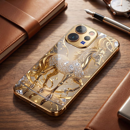 Vivo V70 5G Luxury Horse Texture Gold Electroplated Glass Phone Back Case