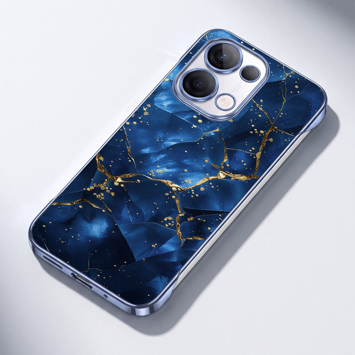 Oppo Reno 13 5G Marbel Gold Blue Printed  Frameless Back Case