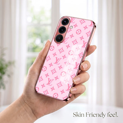 Samsung Galaxy A36 5G Luxury Monogram Pink Electroplated Glass Phone Back Case
