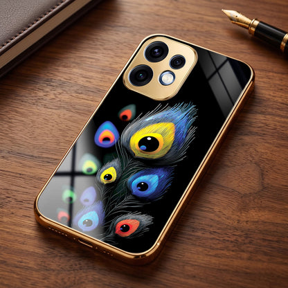 Oppo Reno 16 5G Multi-Feather Peacock Gold Electroplated Glass Phone Back Case
