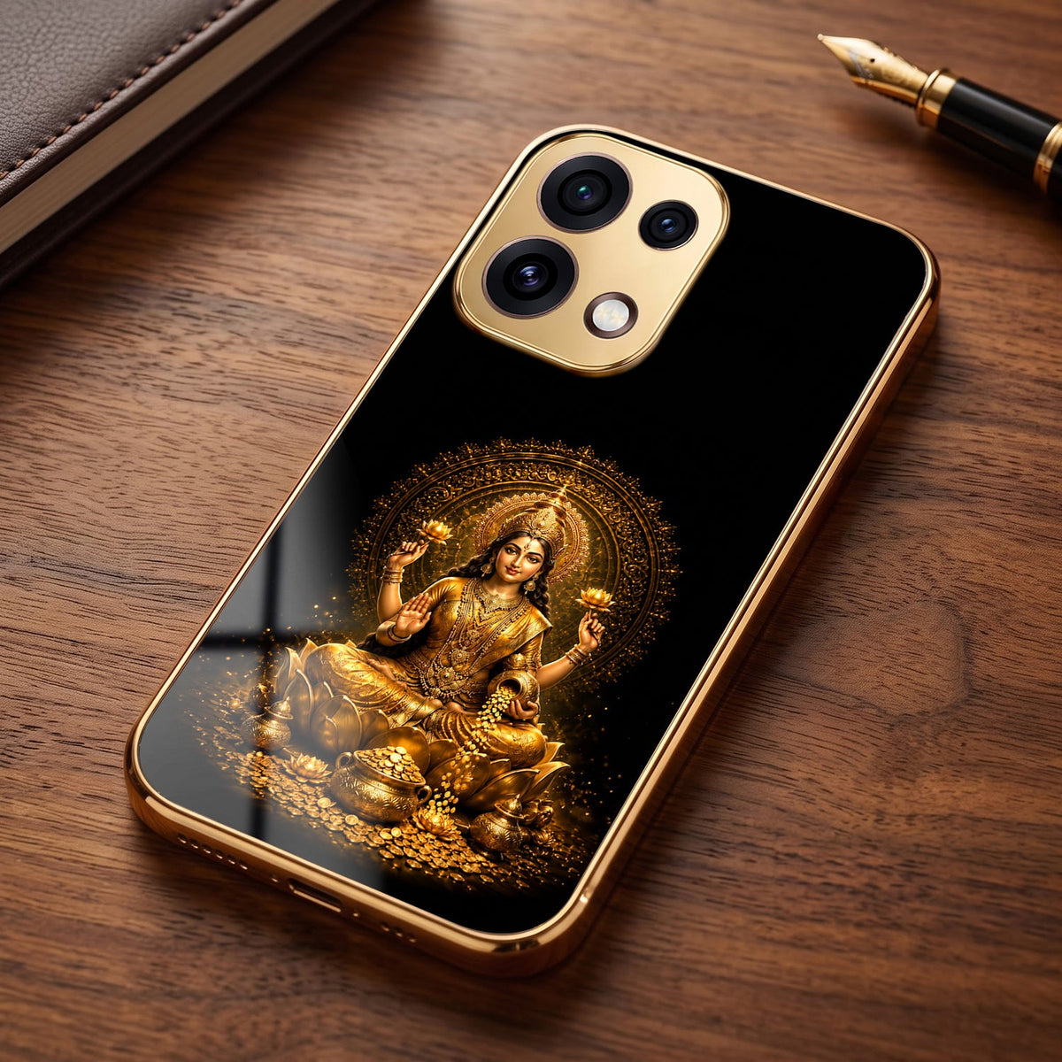 Oppo Reno 16C 5G  Golden Maa Lakshmi Gold Electroplated Glass Phone Back Case