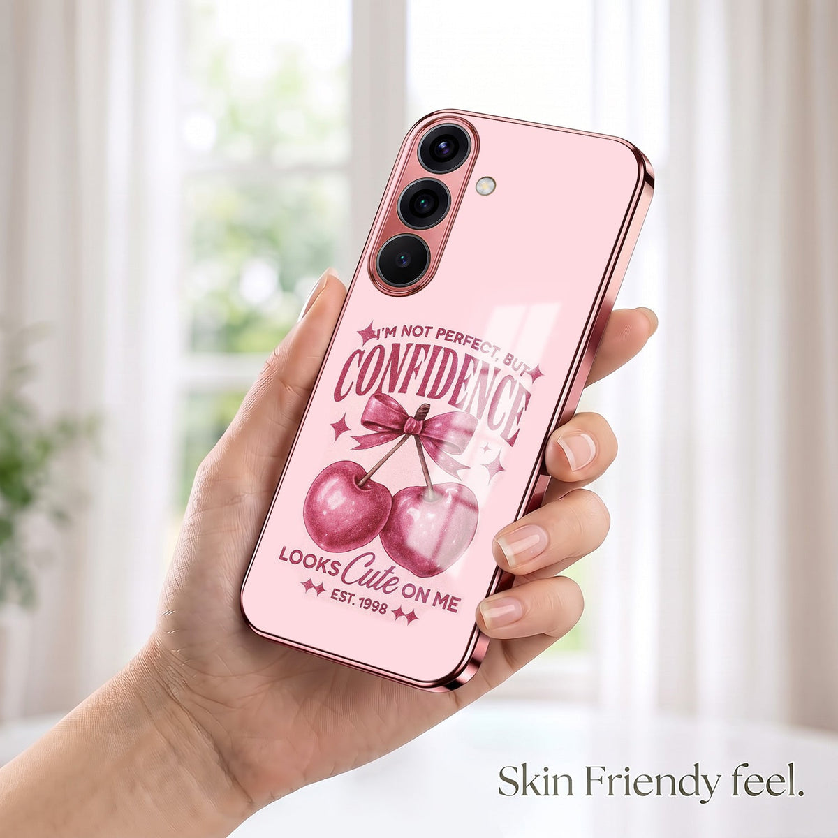 Samsung Galaxy A56 5G Luxury Cherry Bow Pink Electroplated Glass Phone Back Case