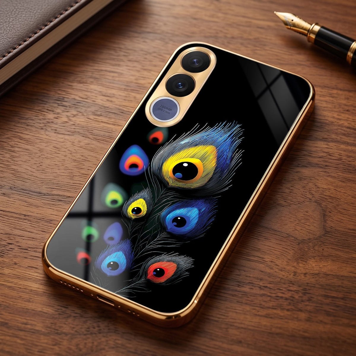 Vivo V70 FE 5G Multi-Feather Peacock Gold Electroplated Glass Phone Back Case
