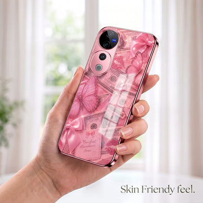 Vivo V40 Pro 5G Luxury Dollar Butterfly Pink Electroplated Glass Phone Back Case
