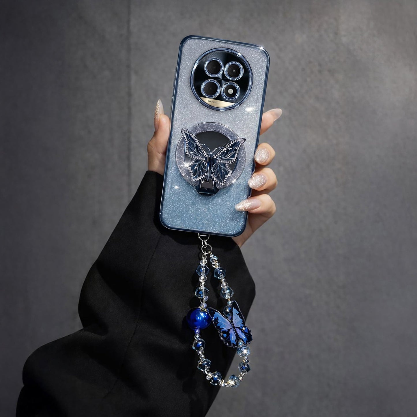 Realme 13 Pro+ 5G Stunning Shimmer Electroplating Butterfly Stand Charm Case