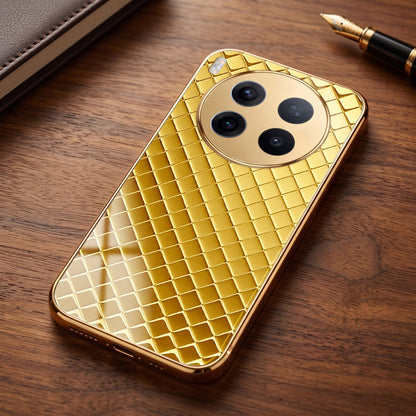 Vivo X300 Pro 5G  Golden Criss Cross Gold Electroplated Glass Phone Back Case