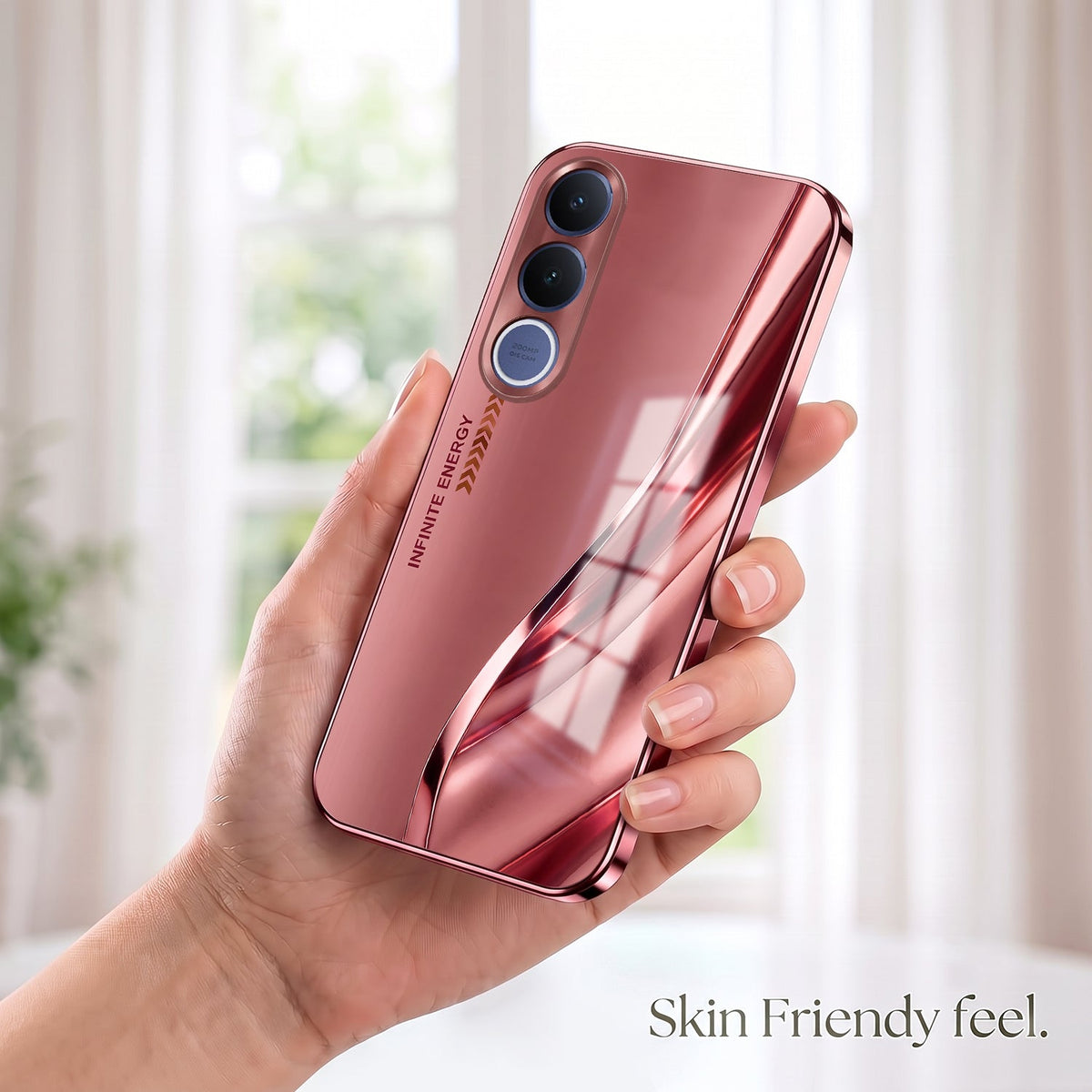Vivo V70 FE 5G Luxury Infinity Energy Pink Electroplated Glass Phone Back Case