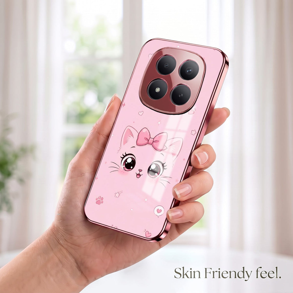 Redmi Note 15 Pro+ 5G Luxury Cute Cat Pink Electroplated Glass Phone Back Case