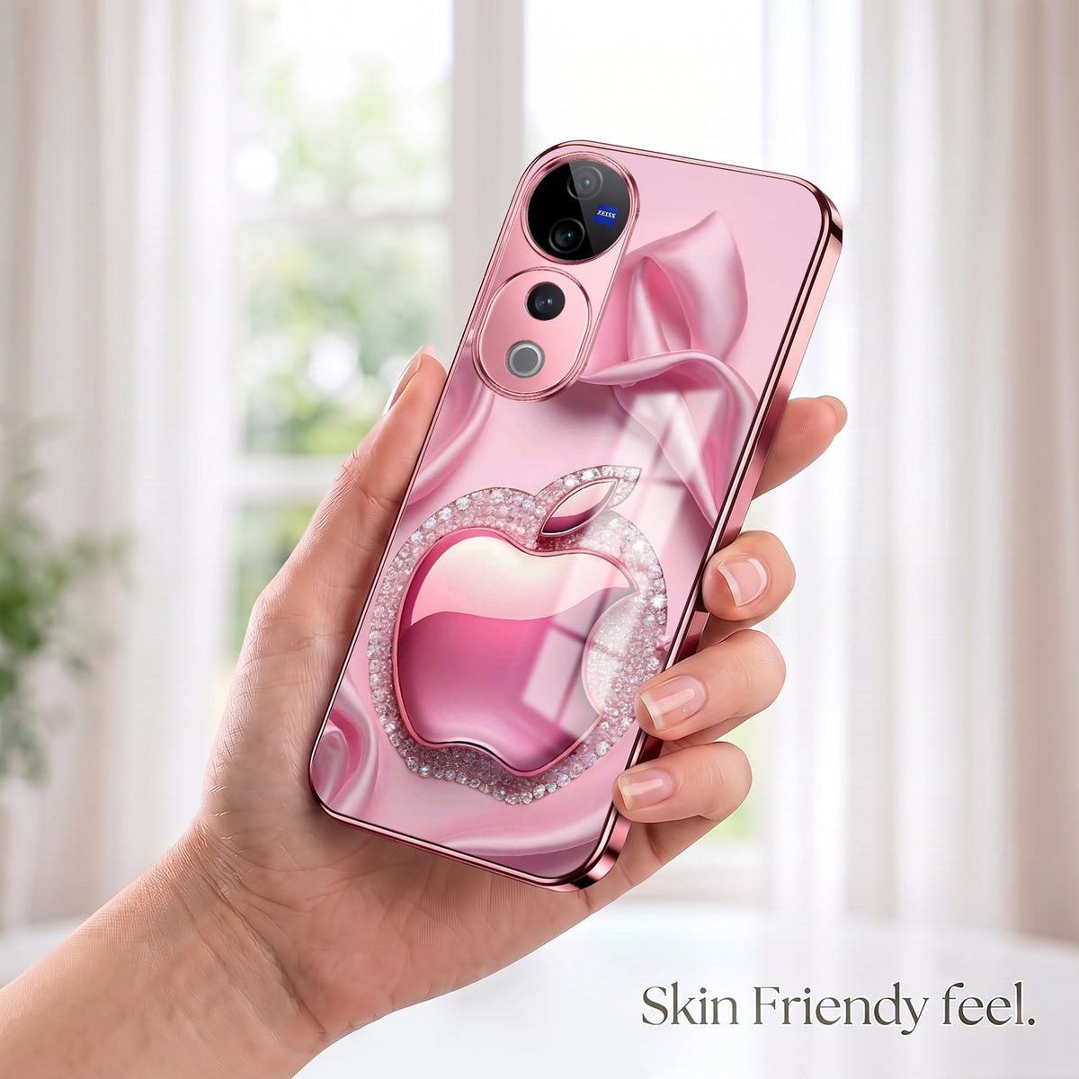 Vivo V40 Pro 5G Luxury Apple Logo Pink Electroplated Glass Phone Back Case