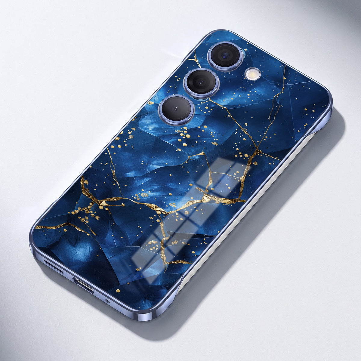 Samsung Galaxy S23+ 5G Marbel Gold Blue Printed  Frameless Back Case