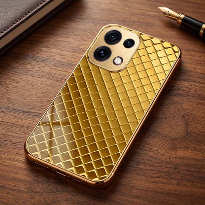 Oppo Reno 16C 5G  Golden Criss Cross Gold Electroplated Glass Phone Back Case