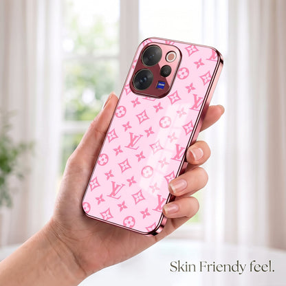 Vivo V70 5G Luxury Monogram Pink Electroplated Glass Phone Back Case