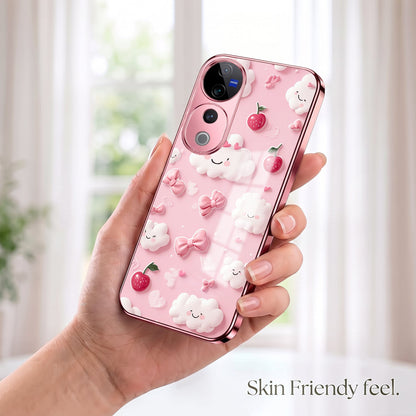 Vivo V40 Pro 5G Luxury 3D Clouds Pink Electroplated Glass Phone Back Case