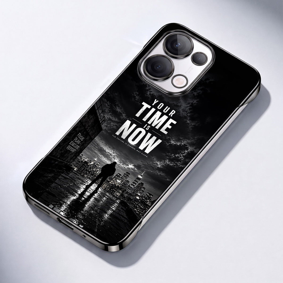 Oppo Reno 13 5G Your Time Black Printed  Frameless Back Case
