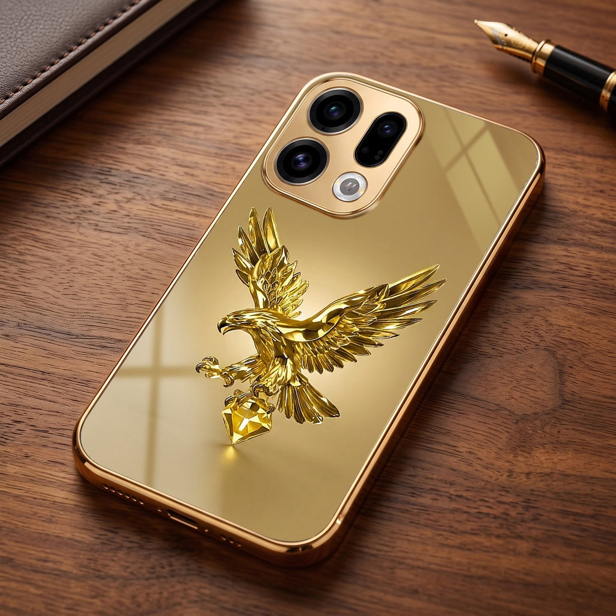 Oppo Find X9 5G Golden Eagle Gold Electroplated Glass Phone Back Case