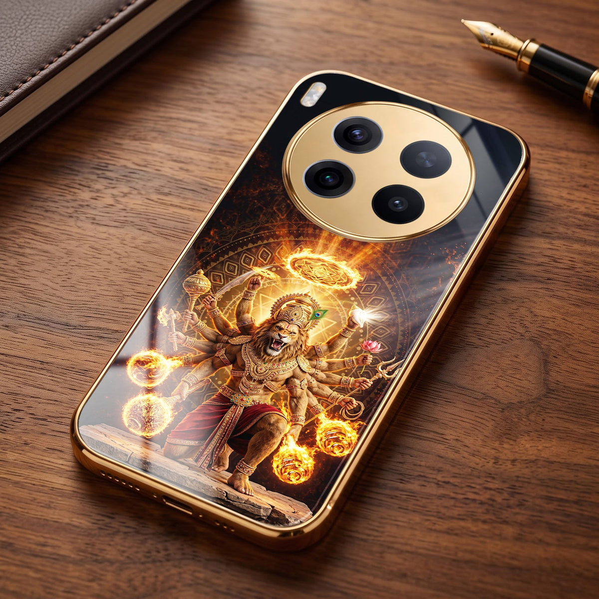 Vivo X300 Pro 5G Lord Narasimha Gold Electroplated Glass Phone Back Case