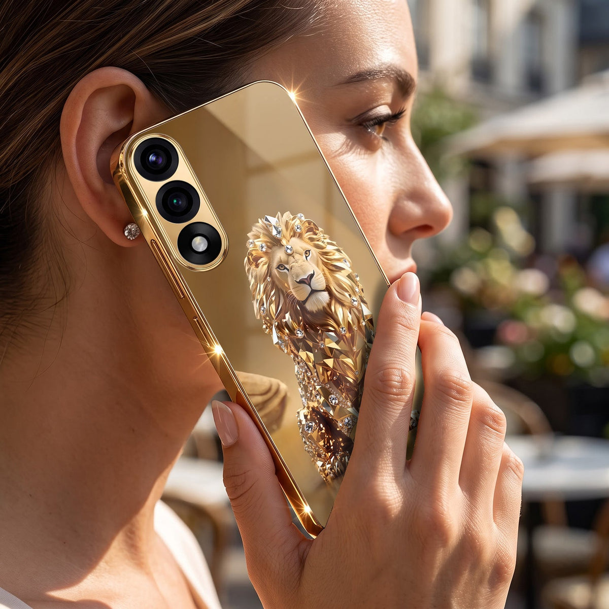 Oneplus Nord 5 5G Luxury Lion Gold Electroplated Glass Phone Back Case