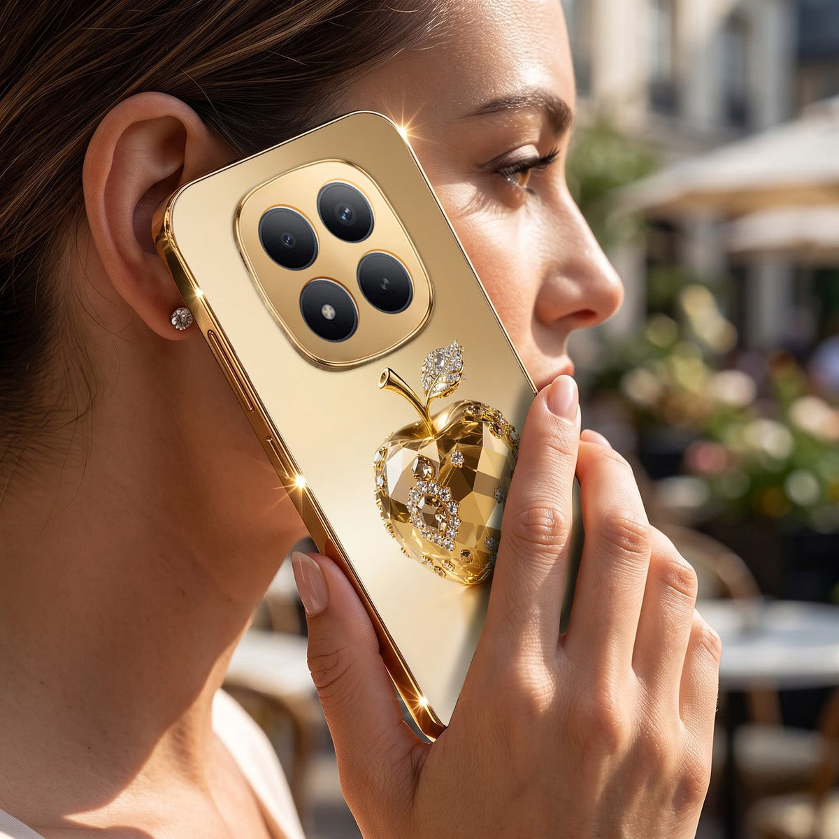 Redmi Note 15 Pro+ 5G Golden Apple Gold Electroplated Glass Phone Back Case