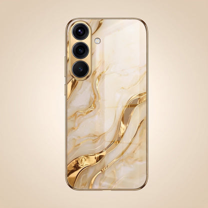 Samsung Galaxy A56 5G Marvel Texture Gold Electroplated Glass Phone Back Case