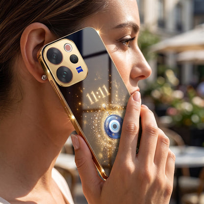 Vivo V70 5G God’s Plan Evil Eye Gold Electroplated Glass Phone Back Case