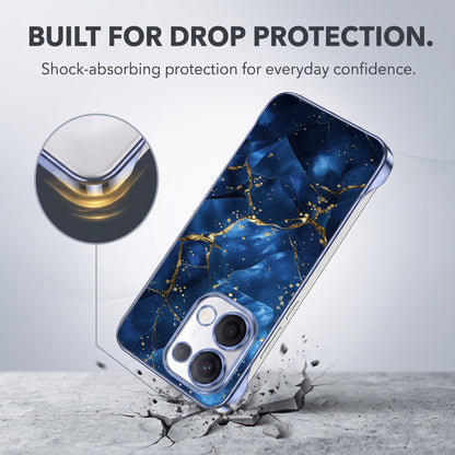 Oppo Reno 13 5G Marbel Gold Blue Printed  Frameless Back Case