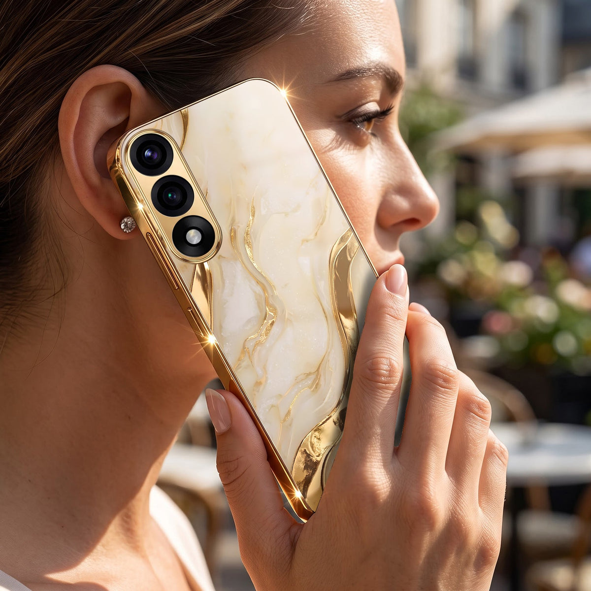 Oneplus Nord 5 5G Marvel Texture Gold Electroplated Glass Phone Back Case