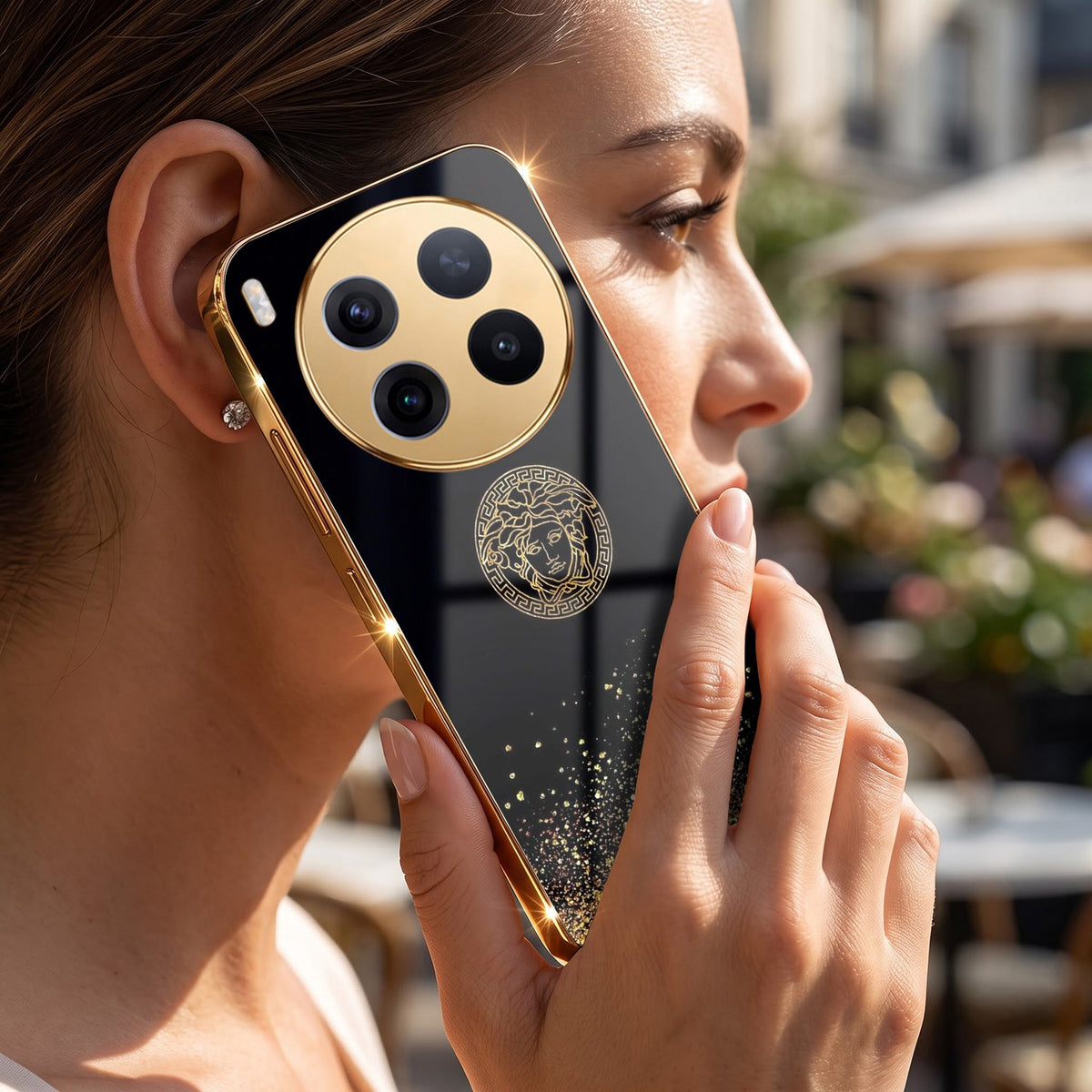 Vivo X300 Pro 5G Medusa Head Gold Electroplated Glass Phone Back Case