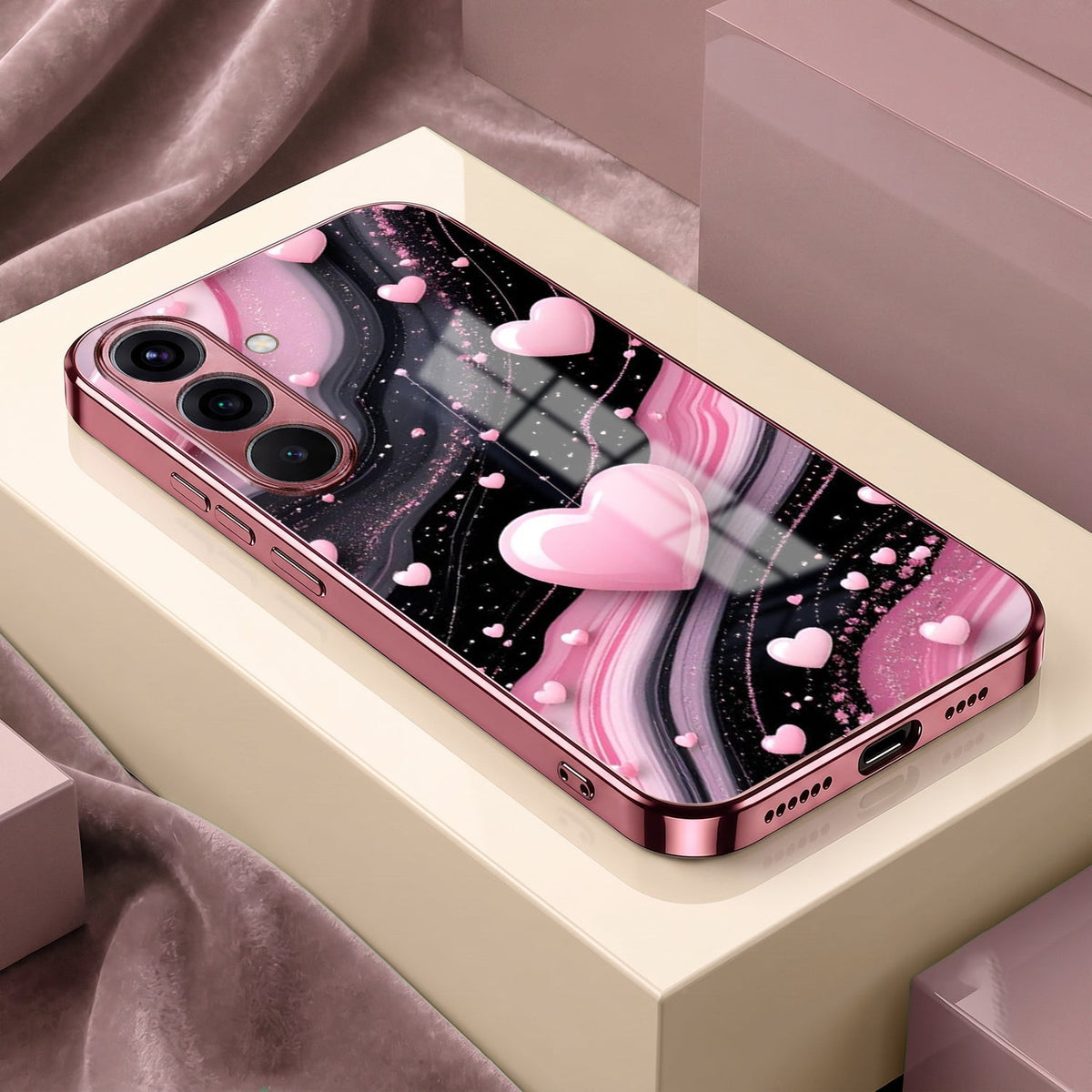 Samsung Galaxy A56 5G Love Sparkle Pink Electroplated Glass Phone Back Case