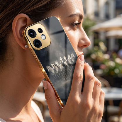 Oppo Reno 16 5G Running Horses Gold Electroplated Glass Phone Back Case
