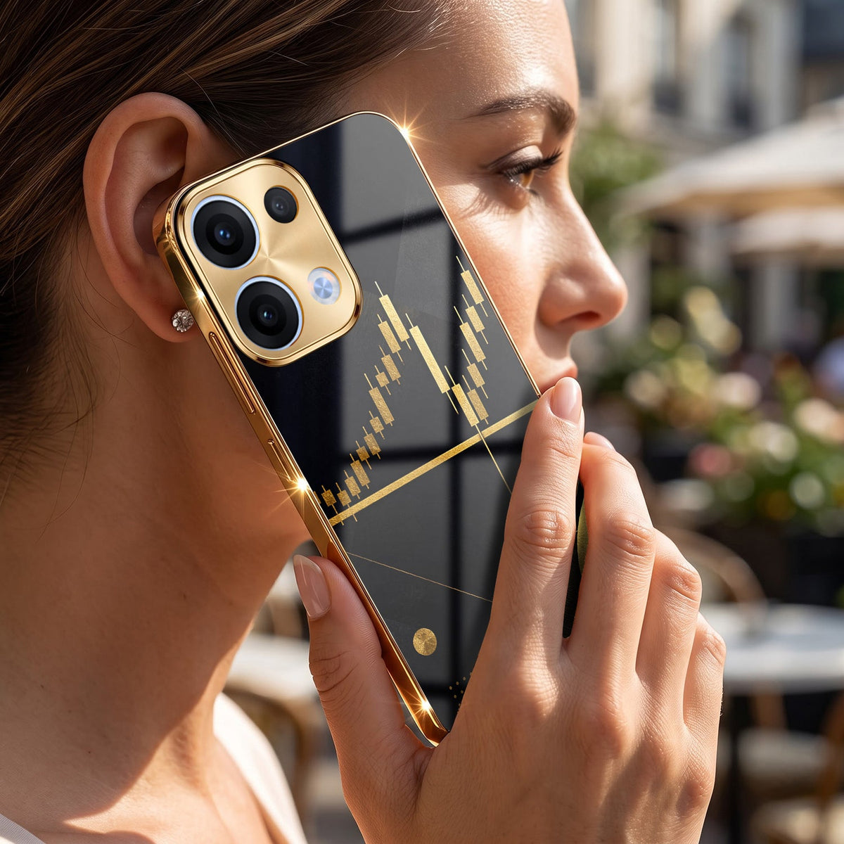 Oppo Reno 13 5G Trading Candles Gold Electroplated Glass Phone Back Case