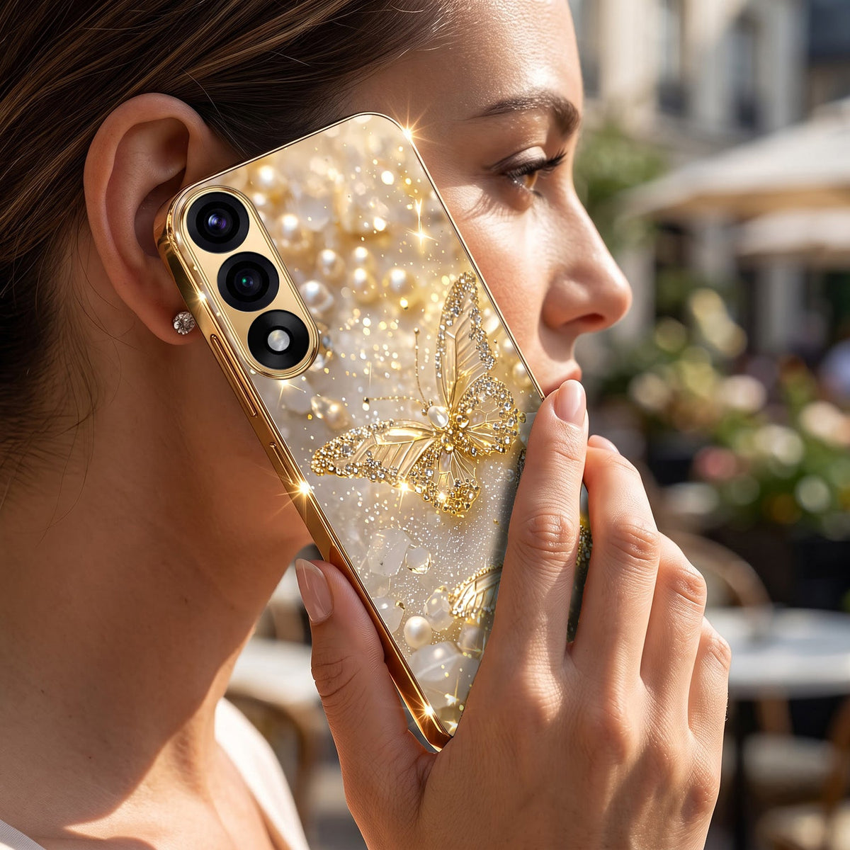 Oneplus Nord 5 5G Golden Butterfly Gold Electroplated Glass Phone Back Case