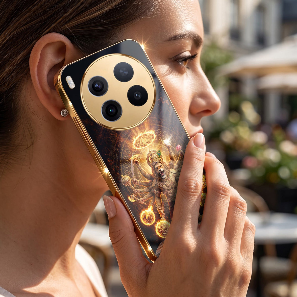 Vivo X300 Pro 5G Lord Narasimha Gold Electroplated Glass Phone Back Case