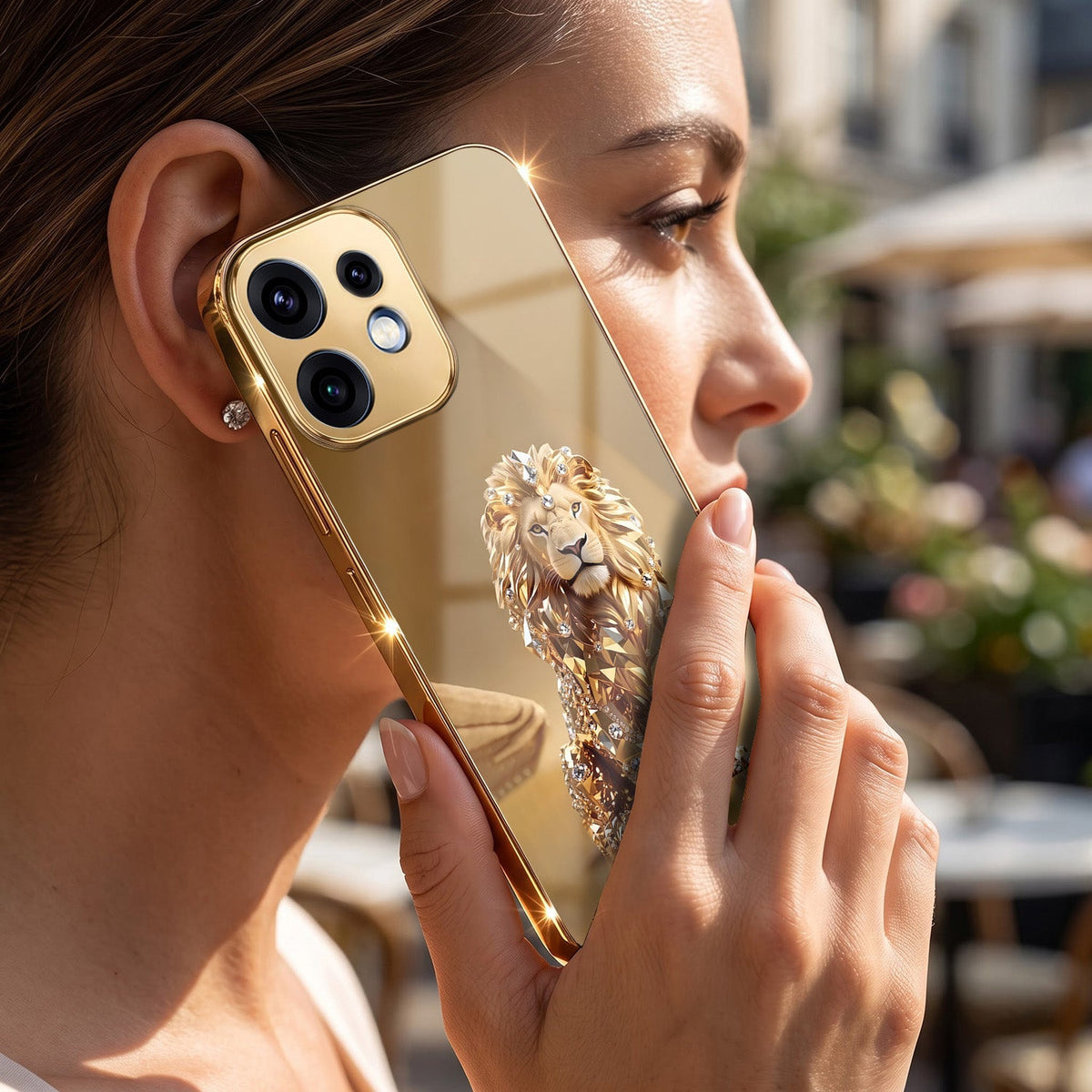 Oppo Reno 16 5G Luxury Lion Gold Electroplated Glass Phone Back Case