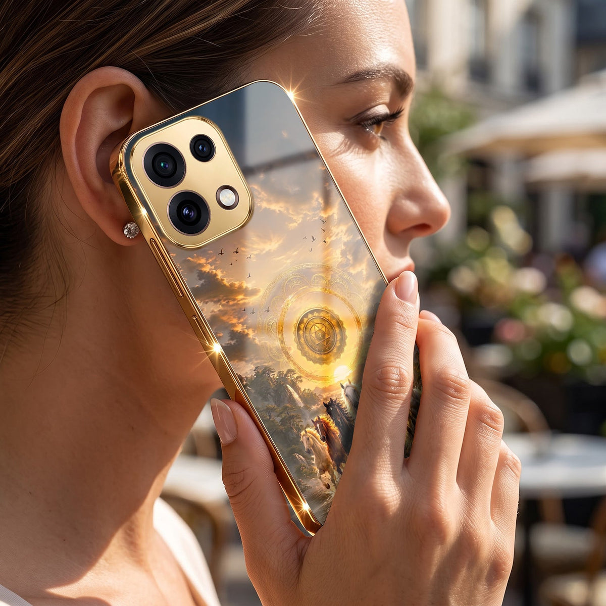 Oppo Reno 16C 5G Celestial Seven Horses Gold Electroplated Glass Phone Back Case