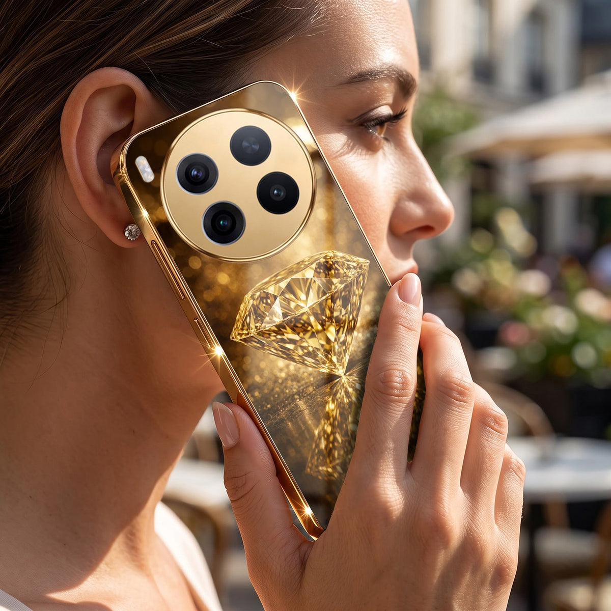 Vivo X300 Pro 5G Golden Diamond Gold Electroplated Glass Phone Back Case
