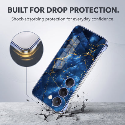 Samsung Galaxy S23+ 5G Marbel Gold Blue Printed  Frameless Back Case