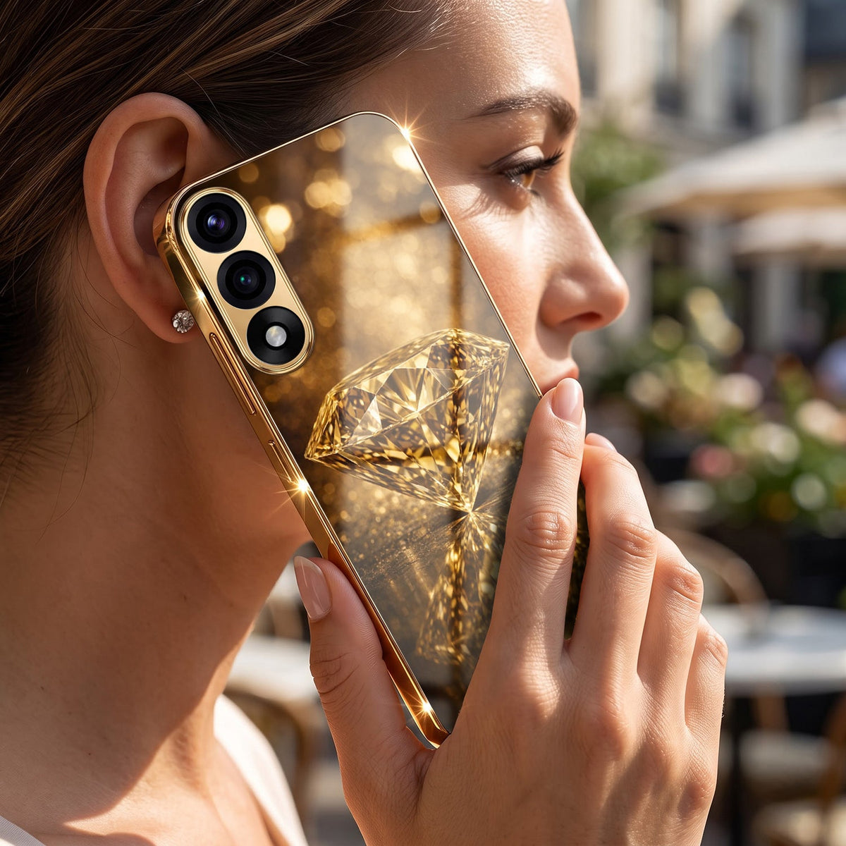 Oneplus Nord 5 5G Golden Diamond Gold Electroplated Glass Phone Back Case