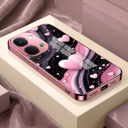 Vivo T5x 5G Love Sparkle Pink Electroplated Glass Phone Back Case