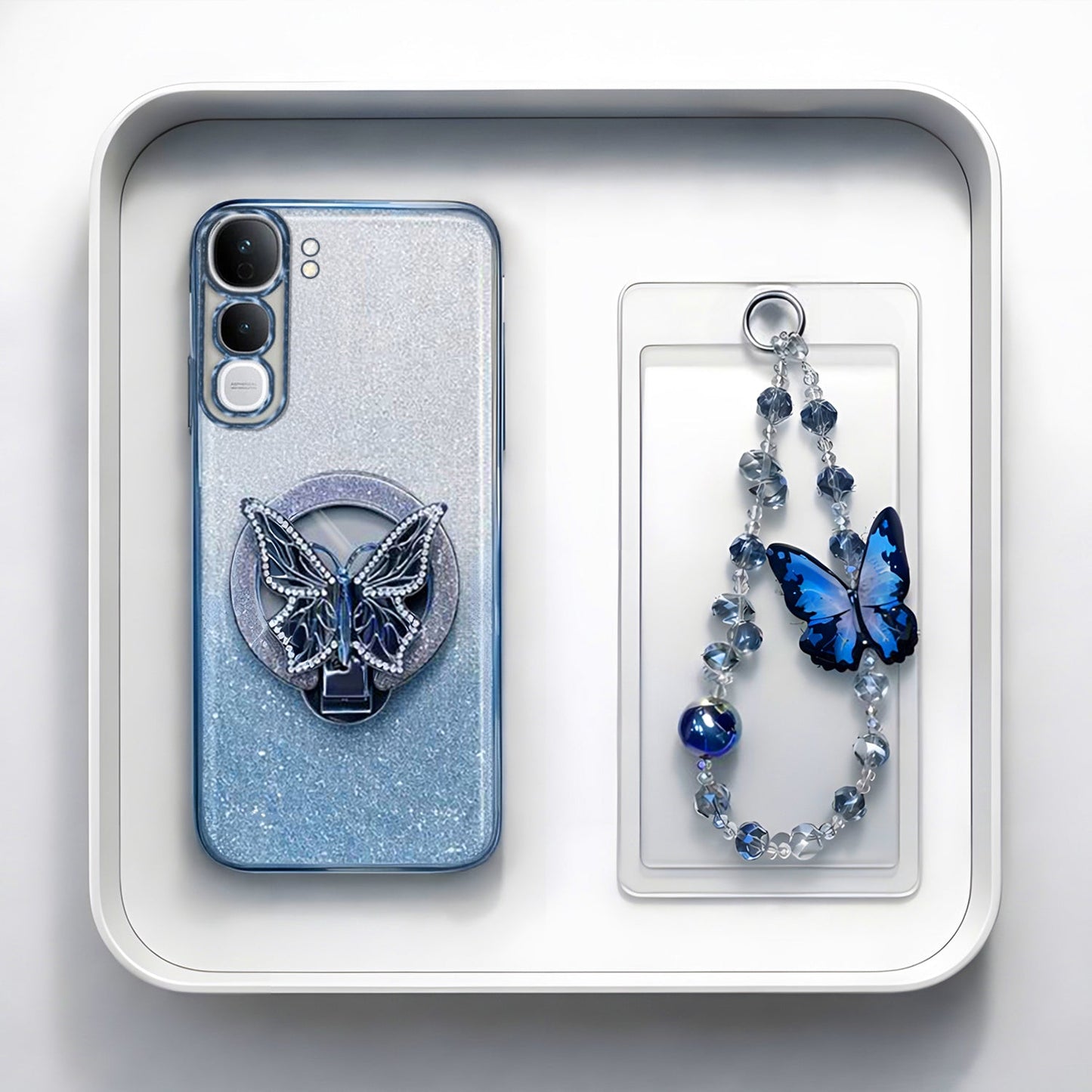 Vivo Y300 5G Stunning Shimmer Electroplating Butterfly Stand Charm Case