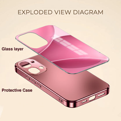 Vivo T5x 5G Luxury Glossy Wave Pink Electroplated Glass Phone Back Case