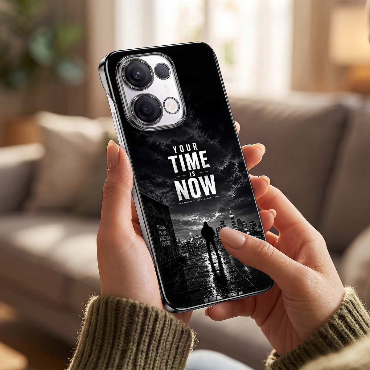 Oppo Reno 13 5G Your Time Black Printed  Frameless Back Case