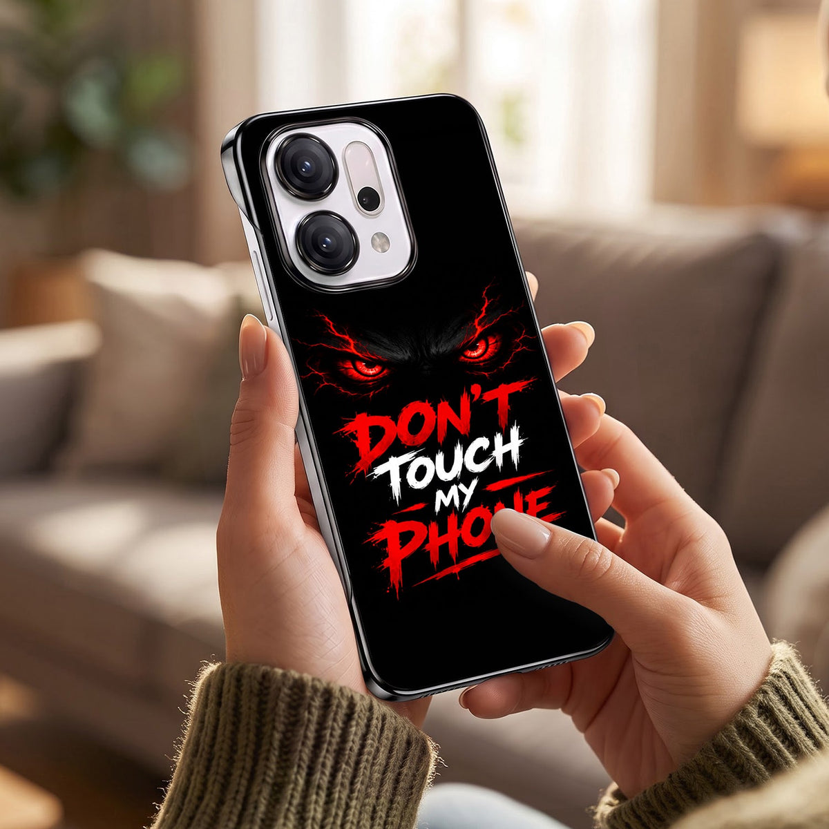 Oppo Reno 14 5G Don't Touch My Phone Black Printed Frameless Back Case