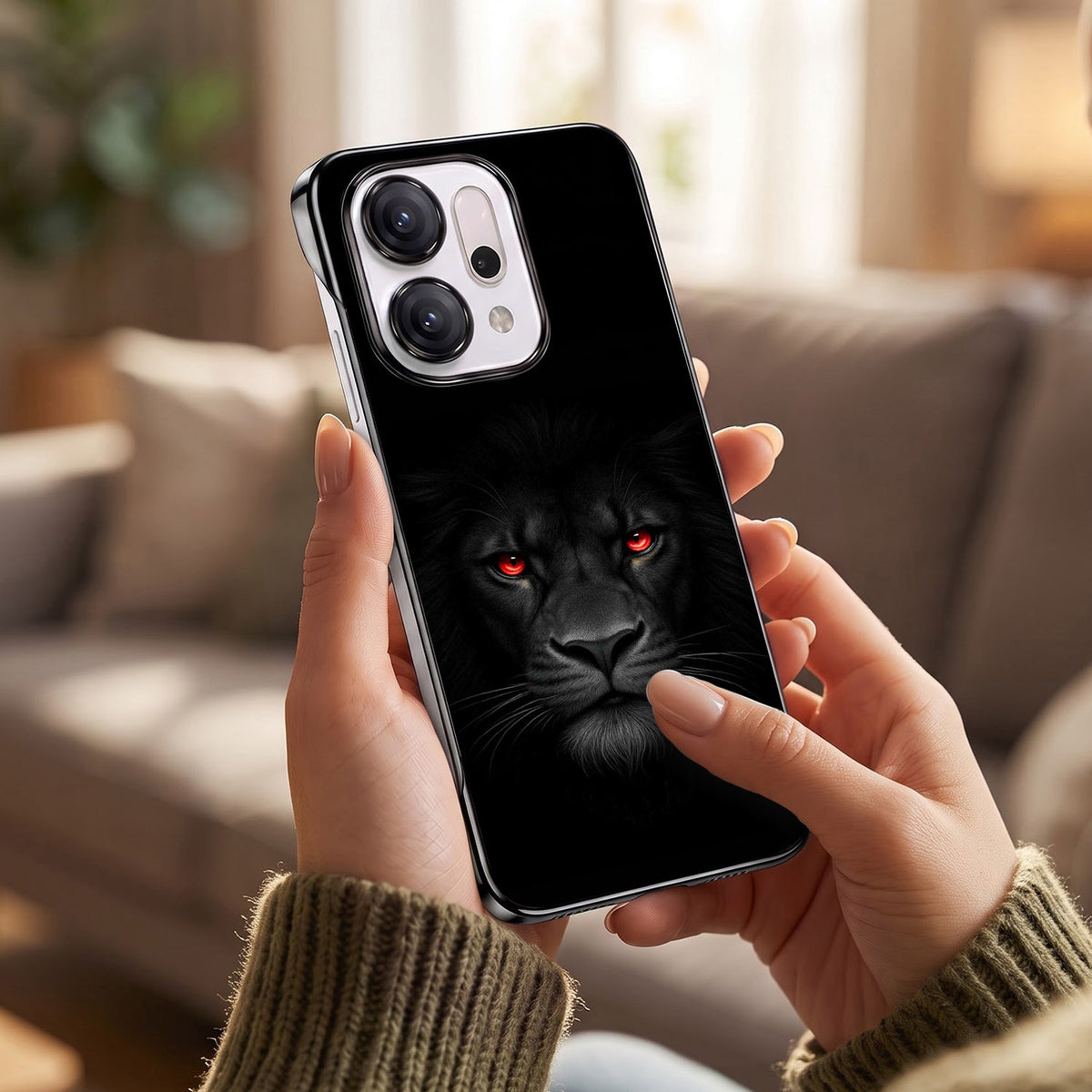 Oppo Reno 14 5G Lion Face Black Printed  Frameless Back Case