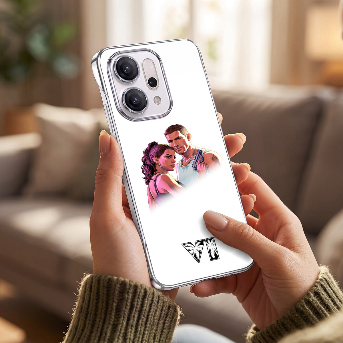Oppo Reno 14 5G Vibe Shield White Printed  Frameless Back Case